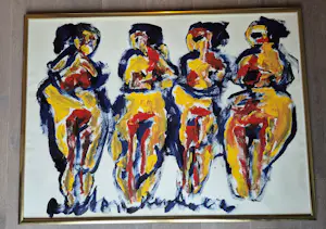 Anton Heyboer - Acryl op geschept papier - 4 vrouwen - gesigneerd m.o. kopen? Bied vanaf 675!