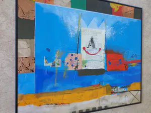 Theo Koster - "A" / KLEURZEEFDRUK + COLLAGE + OPGEHOOGD / 61x72cm / KADER / SIG kopen? Bied vanaf 50!