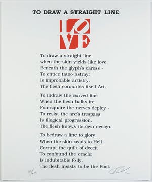 Robert Indiana - Gesigneerde gekleurde reliëfdruk, To draw a straight line - Ingelijst kopen? Bied vanaf 1!