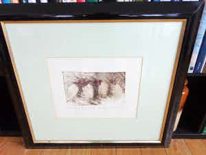 Anton Heyboer - ABSTRACTIE / ZW-W + RODE ETS / 65x71cm / KADER / SIG verkocht voor € 75!