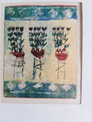 Lia van Leeuwen - vier kleine etsen van tulpen en figuurtjes kopen? Bied vanaf 20!