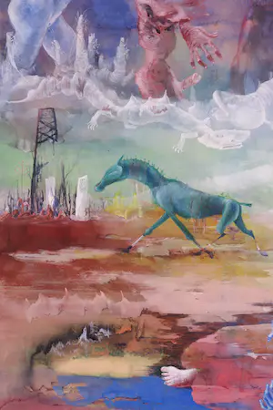 Melle Oldeboerrigter - Gouache, Landschap met paarden - Ingelijst kopen? Bied vanaf 1500!