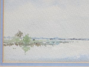 Frans de Nocker - Hollands plasgezicht met boot en molen - Gemengde techniek kopen? Bied vanaf 50!