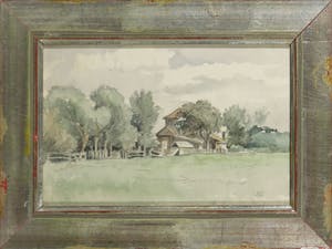 Arnoldus Johannes Eymer - Aquarel, Landschap met boerenerf - Ingelijst kopen? Bied vanaf 35!