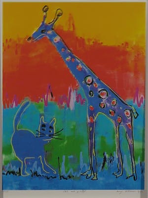 Maya Wildevuur - Zeefdruk, Kat met giraffe kopen? Bied vanaf 70!