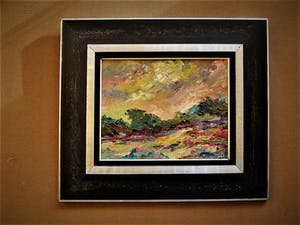 Niet of onleesbaar gesigneerd - Sfeervol expressionistisch "paletmes" olieverf "Zomeravond landschap" kopen? Bied vanaf 1!