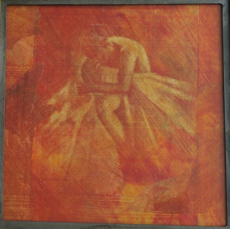 Niet of onleesbaar gesigneerd - Onbekende techniek , Vrouw in oranje, Ballet ?– 54 x 54 cm  kopen? Bied vanaf 50!