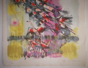 Maurice Elie Sarthou - Flamingos. Vogelvlucht met rode zon. kopen? Bied vanaf 99!