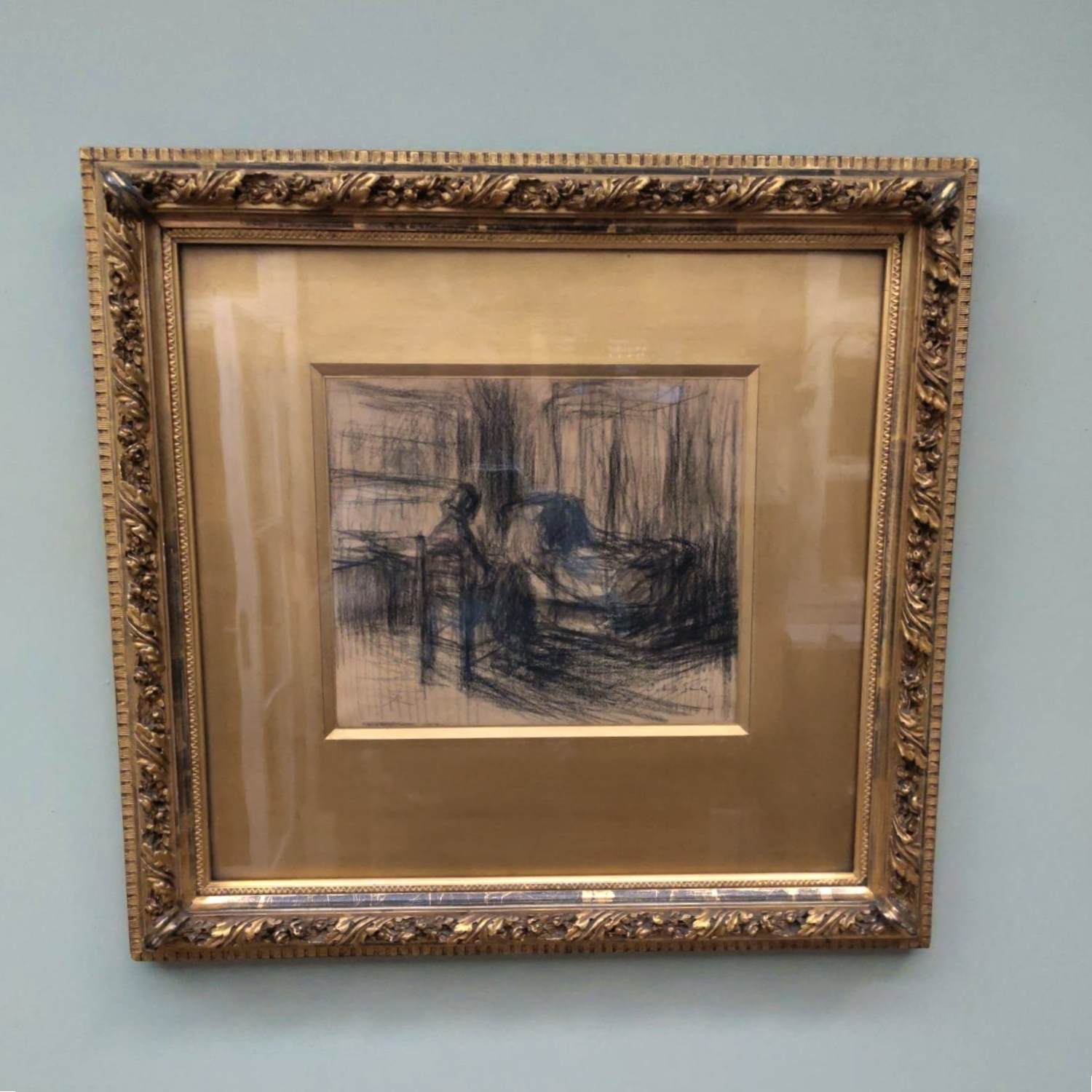 Jakob Smits - Gesigneerde houtskool tekening - Vrouw bij bed kopen? Bied vanaf 150!