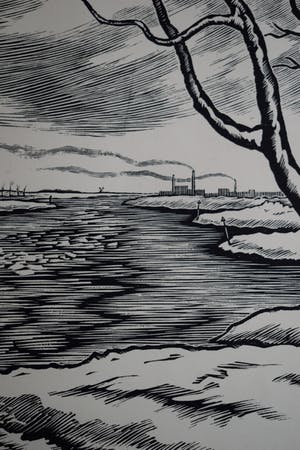 Thijs Mauve - Houtgravure - Winterlandschap aan de Nederrijn kopen? Bied vanaf 40!