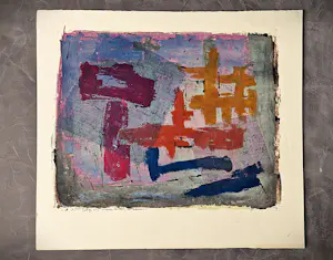 Wim Motz - 1960 - geometrisch abstracte kleurenlithografie - "Tekens" - potlood gesigneerd kopen? Bied vanaf 39!
