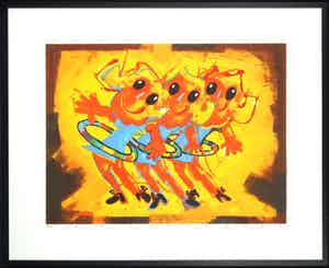 Ad Verstijnen - Zeefdruk, Hoela-hoep - Ingelijst verkocht voor € 75!