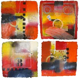 Theo Koster - Lot van vier zeefdrukken met collage, Zonder titel verkocht voor € 100!