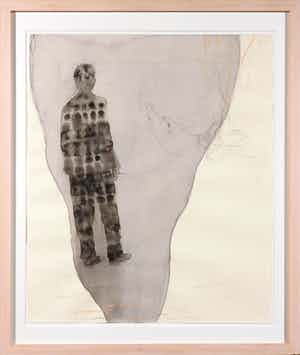 Arno Kramer - Aquarel en pastelkrijt, Compositie met figuur en vrouw - Ingelijst verkocht voor € 200!