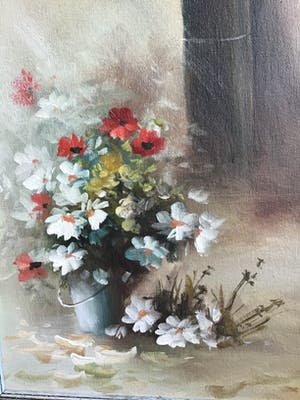 Niet of onleesbaar gesigneerd - Binnenplaats met bloemen. kopen? Bied vanaf 1!