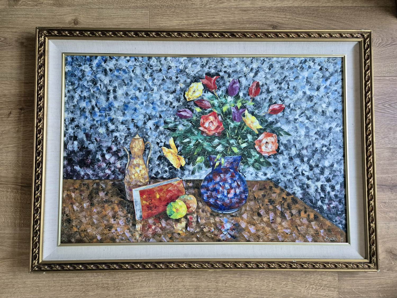 Joseph Szabo - Expressief stilleven met bloemen in blauwe vaas gesigneerd Szabo kopen? Bied vanaf 100!