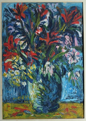 Niet of onleesbaar gesigneerd - Ingelijst, olieverf op papier , Bloemstilleven – Turkije? – 1978 kopen? Bied vanaf 1!