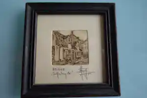AcheterYvan Royon - Originele miniatuur ets met een tafereel uit Brugge? Enchérissez de 30!
