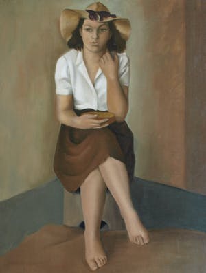 Elly du Clou-Bruggeman - Olieverf op doek , Vrouw met hoed, Zelfportret? – Groot kopen? Bied vanaf 100!