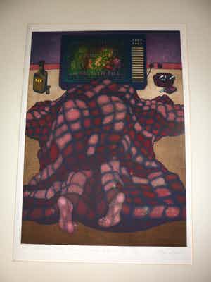 Helen van der Deen - Ets/Aquatint, Serie "van uit mijn slaapzak gezien IX". verkocht voor € 30!