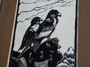 Jan Staats Kiewiet - onder pseudoniem Ed Jeska - Houtsnede , Jonge Arenden – gesigneerd -ca 1940 kopen? Bied vanaf 1!