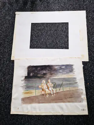 Hans van Norden - Grote, in 1981 geschilderde karikaturale aquarel "Avondrust" gesigneerd kopen? Bied vanaf 41!