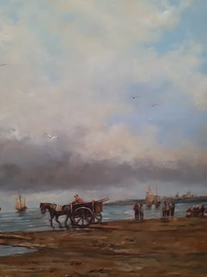Niet of onleesbaar gesigneerd - P. Goossens , botters op het strand kopen? Bied vanaf 10!
