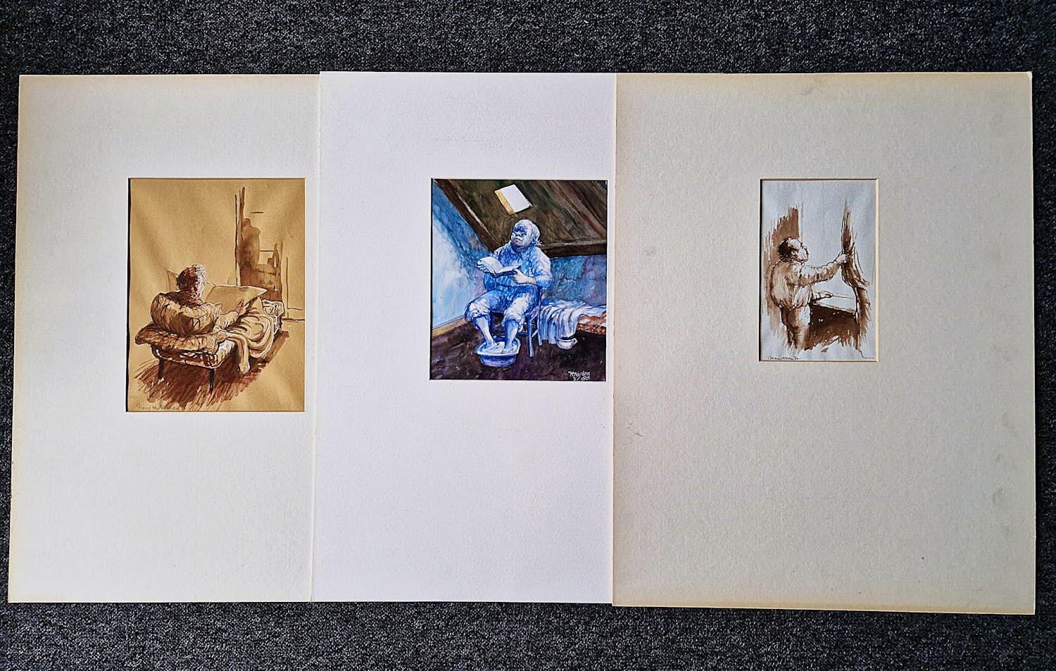 Hans van Norden - Drie karikaturale aquarellen op papier "man alleen" gesigneerd kopen? Bied vanaf 48!