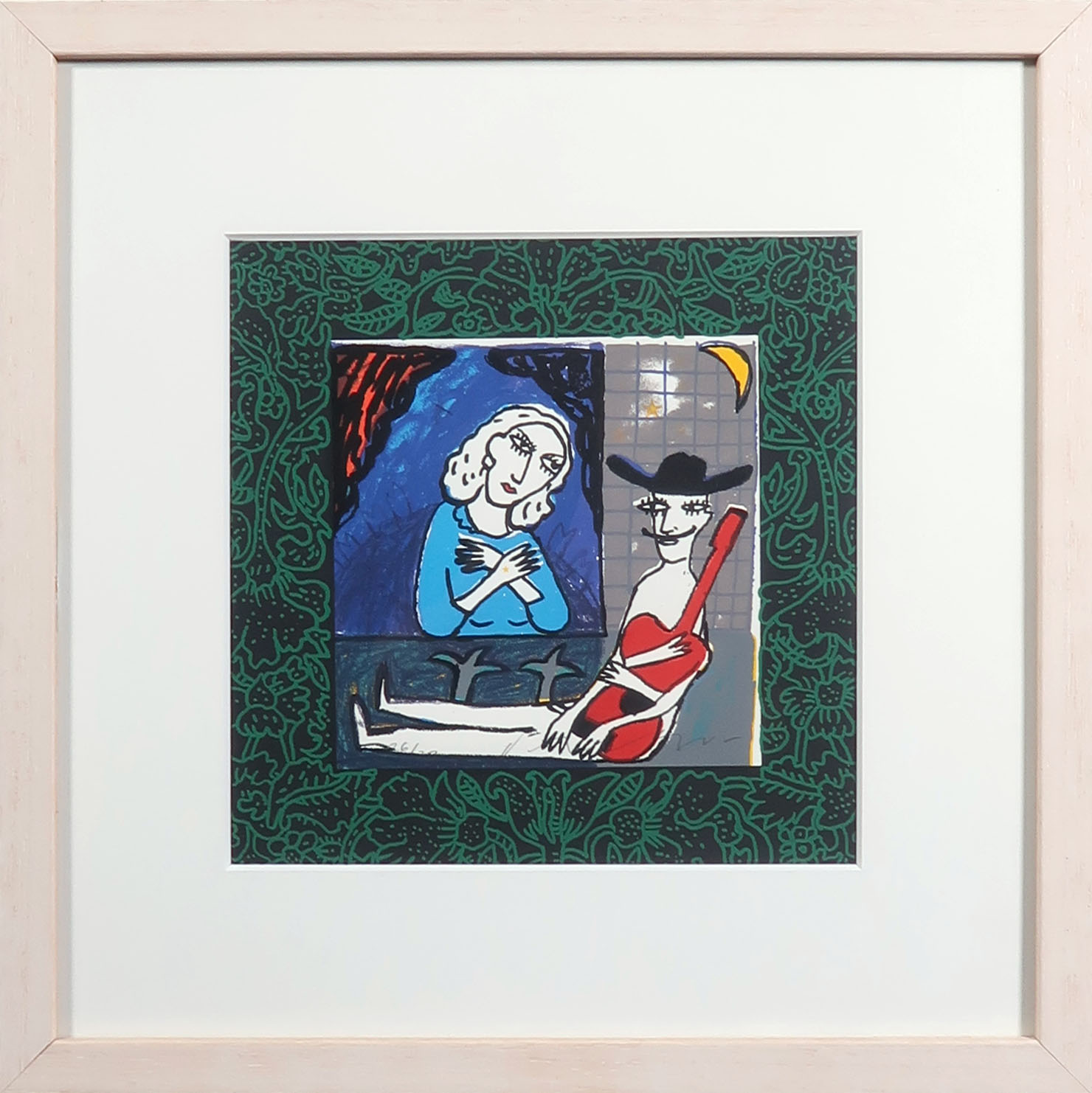 Niet of onleesbaar gesigneerd - Zeefdruk, Man met gitaar - Ingelijst kopen? Bied vanaf 1!