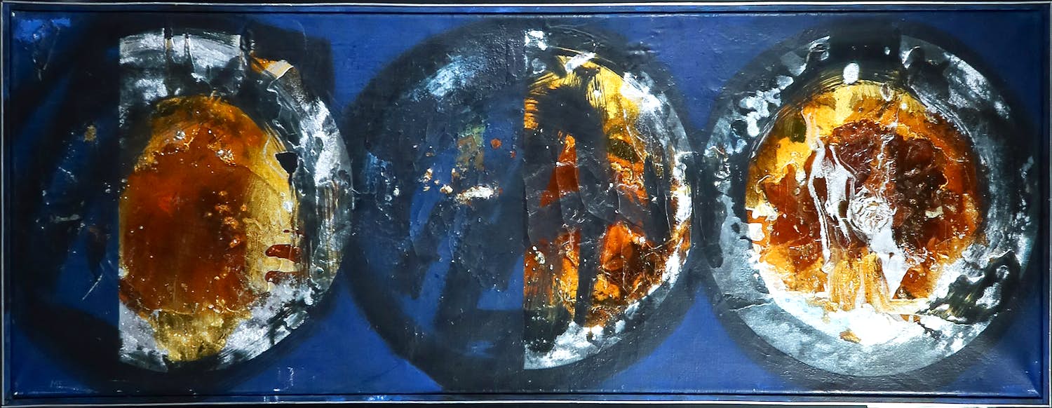 Mario Eloy - Gemengde techniek op doek, Keerpunt in één, twee, drie - Ingelijst (Groot) verkocht voor € 100!