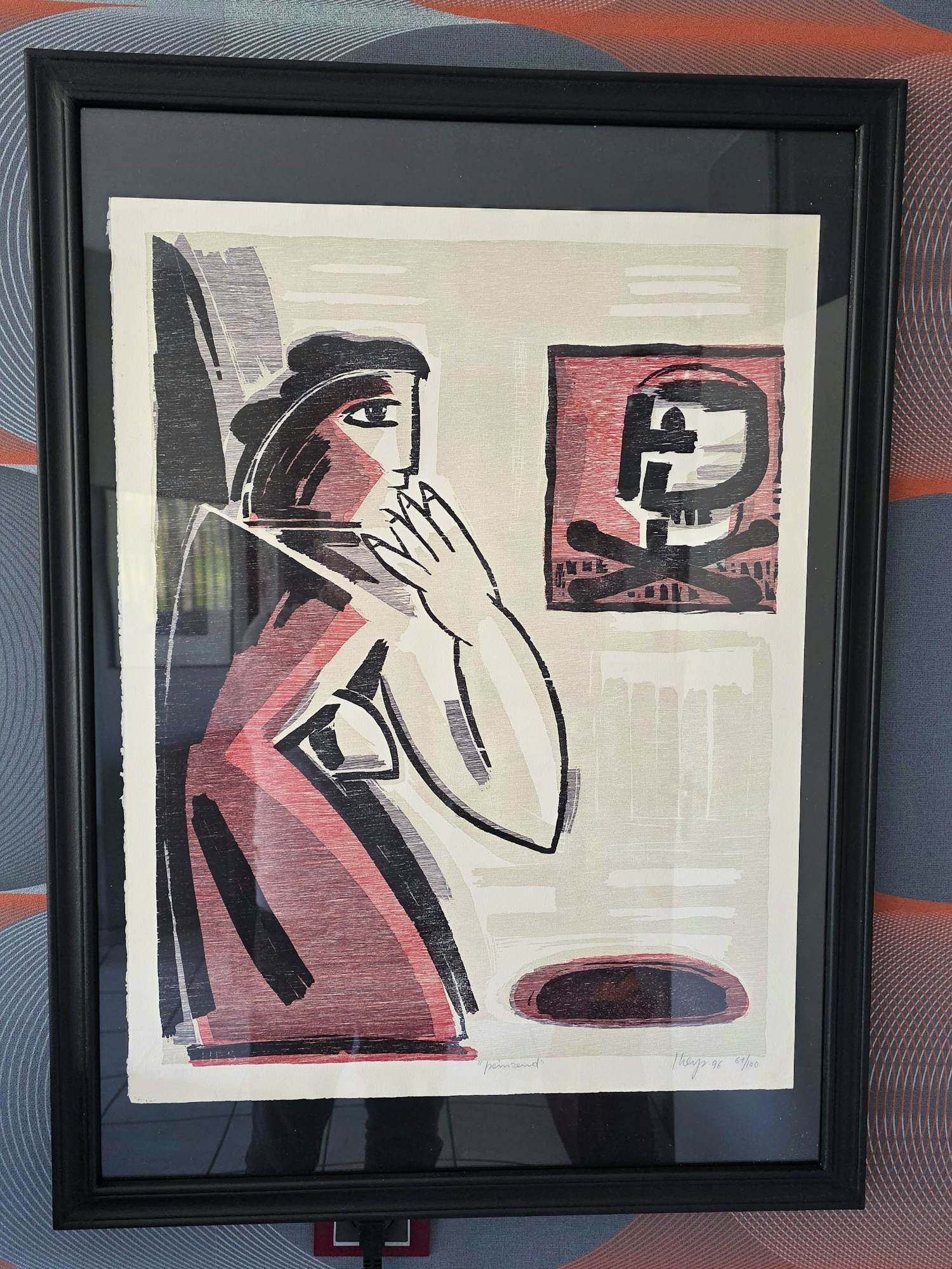 Yvan Theys - het is een gesigneerde houtsnede -Peinzend kopen? Bied vanaf 80!