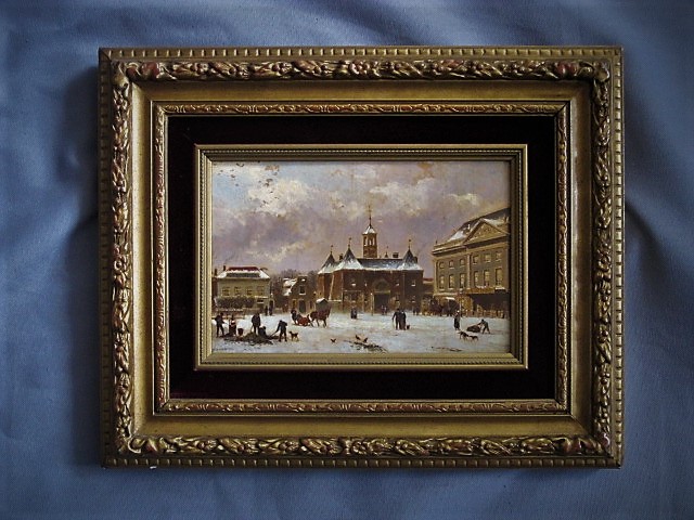 Niet of onleesbaar gesigneerd - Oud olieverf "Amsterdam Leidseplein met Leidsepoort in winter" gesigneerd  kopen? Bied vanaf 1!