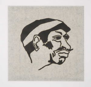 Ad Gerritsen - Lino op geschept papier, Kop (in passe-partout) kopen? Bied vanaf 35!