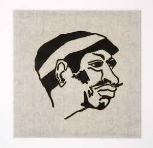 Ad Gerritsen - Lino op geschept papier, Kop (in passe-partout) verkocht voor € 35!