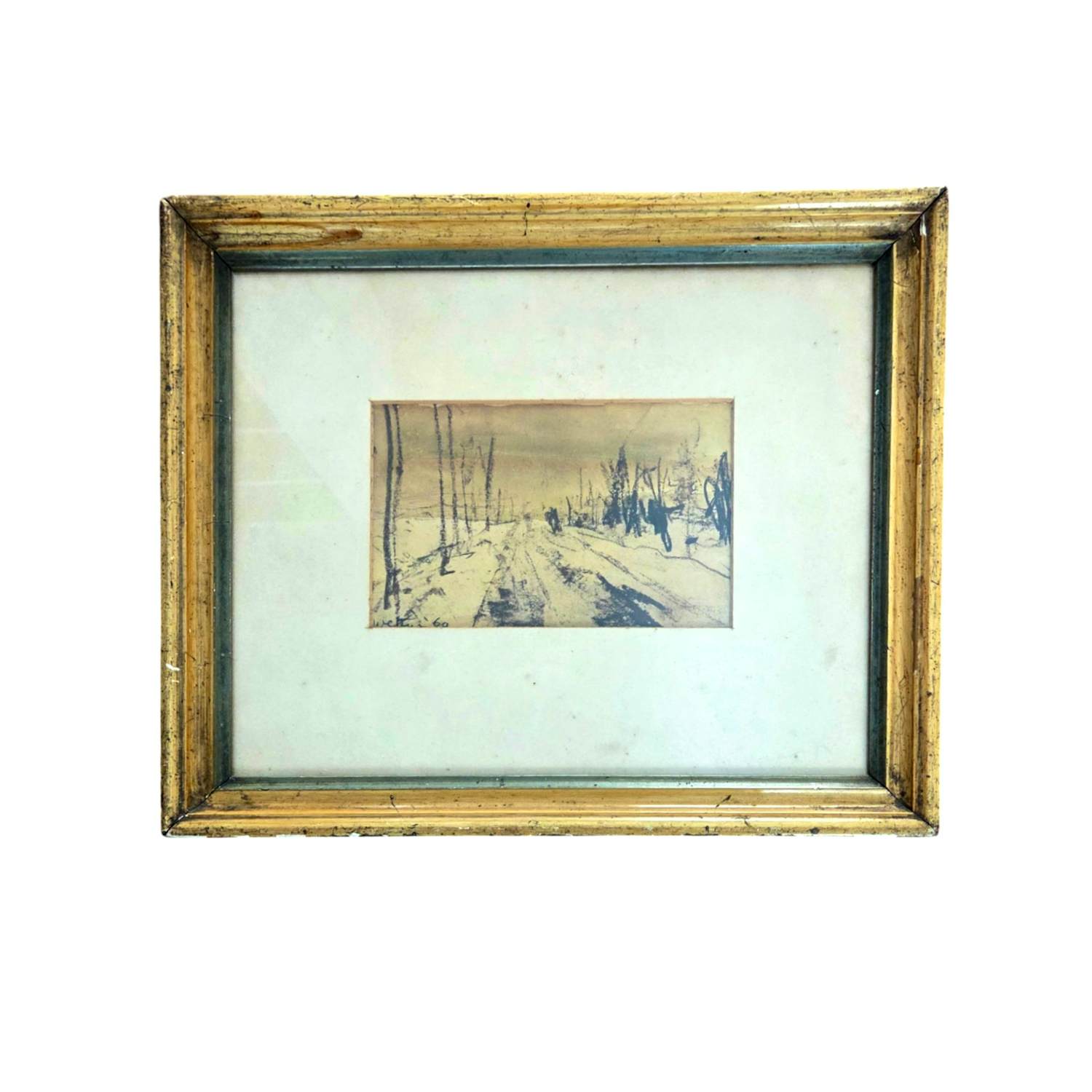 Wim Steijn - krijttekening van winterlandschap kopen? Bied vanaf 45!