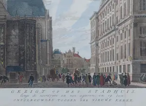 Isaac Tirion - Amsterdam Nieuwe Kerk Paleis op de Dam Stadsgezicht Gravure 1760 kopen? Bied vanaf 60!