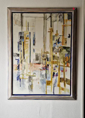 Niet of onleesbaar gesigneerd - GROOT geometrisch abstract olieverf gesigneerd ENGEL 1985 kopen? Bied vanaf 1!