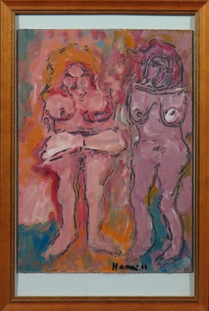 Pieter Haan - Acryl op board, Lot van twee werken met figuren - Ingelijst kopen? Bied vanaf 1!