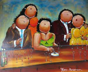 Theo Broeren - Acryl op doek, Lege glazen (Zeer Groot) verkocht voor € 150!