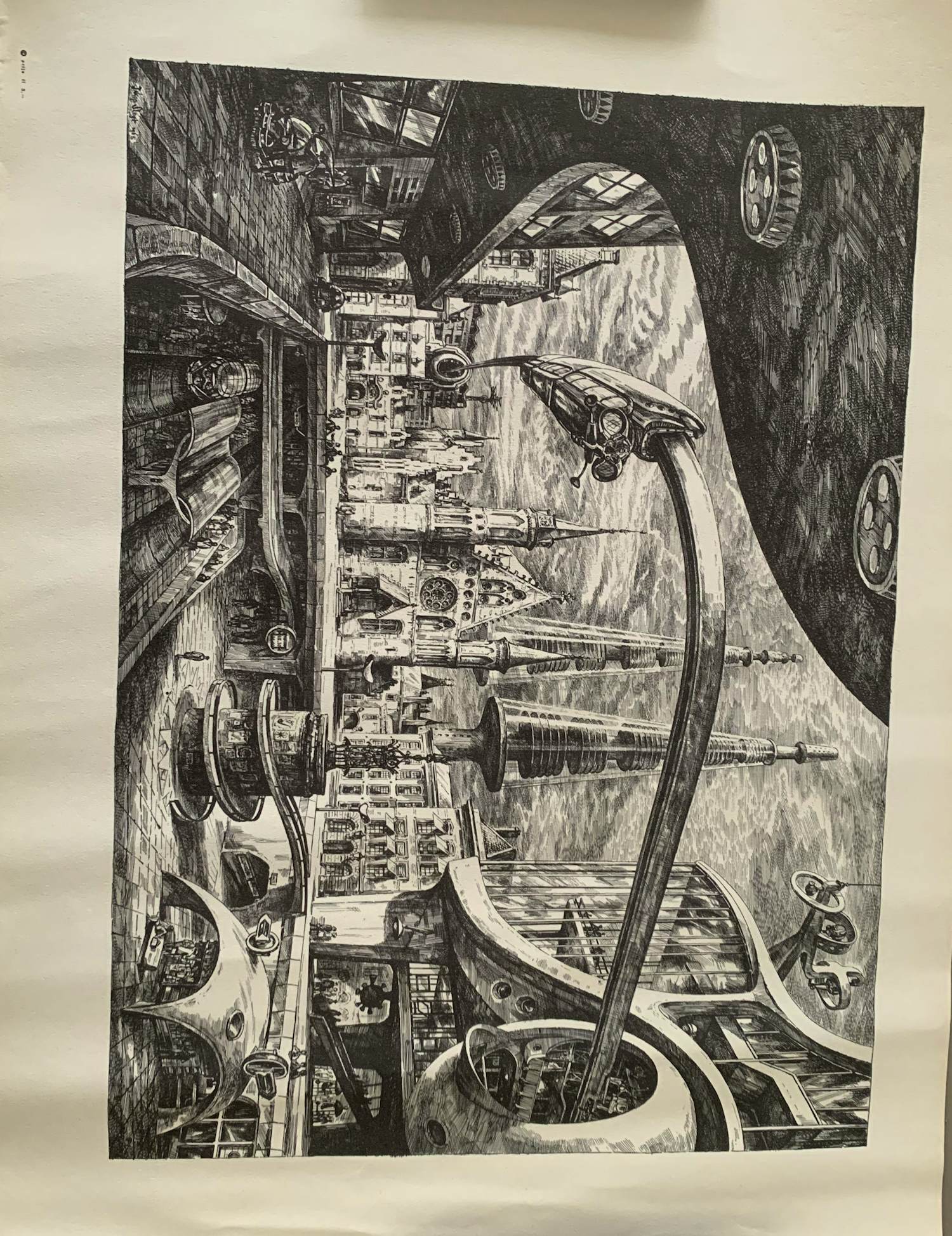 Jakop Slegt - Jakop Slegt - off-set print uit 1965 - Surrealistisch Futuristische Stad kopen? Bied vanaf 70!