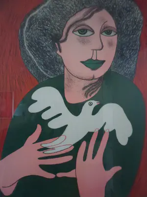 Corneille - Zeefdruk. Vrouw met duif kopen? Bied vanaf 175!