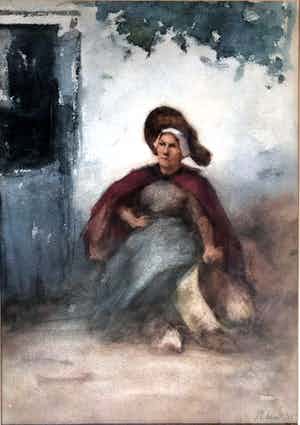 Philip Windt - Zittende dame met een mand - Aquarel uit 1887, Fraai Ingelijst verkocht voor € 320!