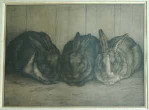 Aart van Dobbenburgh - Ingelijste litho , De drie konijnen – 1929 – nr 1 van 25 ex. verkocht voor € 60!