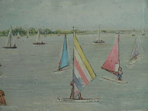 Niet of onleesbaar gesigneerd - Olieverf op paneel , “Strand Muiderberg” – gesigneerd & ingelijst - 1989 kopen? Bied vanaf 10!