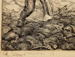 Piet Landkroon - erg vroege (1938) PL droge naald Ets "zwoegende landarbeiders" potloodges. kopen? Bied vanaf 36!