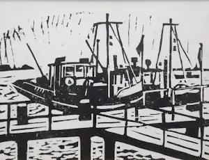 Gradus Verhaaf - Linosnede "Haven" - 1968 - ingelijst - 25698 kopen? Bied vanaf 85!