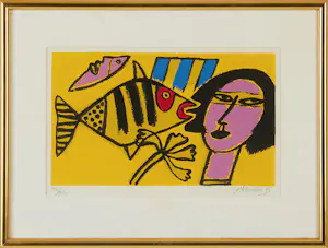 Corneille - Dame en vis (1995) met prachtige lijst. Kan zo op de muur! kaufen? Bieten Sie von 299!