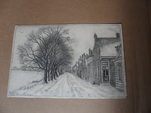 Louis Landre - Potlood met houtskooltekening, Oude bomen langs de dijk van Buiksloot. kopen? Bied vanaf 25!