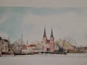 Ciano Siewert - Grote kleurenlithografie "Oostpoort Delft" - Artist Proof exemplaar - gesigneerd kopen? Bied vanaf 47!
