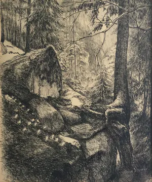 Freek Souwer - Bostafereel | pentekening jaren '60 - ingelijst kopen? Bied vanaf 49!